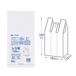 レジ袋 乳白 TE-30HDPE 290×380×110 入数8000枚